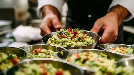 Wall Mural - Chef Preparing Guacamole for Serving