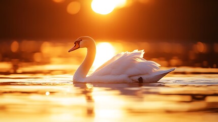 Wall Mural - Swan in Golden Sunset