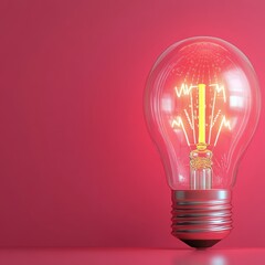 Illuminated light bulb with a glowing filament against a vibrant pink background, symbolizing bright ideas, innovation, and creativity.