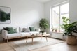 © YOUR - Minimalist Living Room with White Sofa, Green Plants, and a Wooden Coffee Table