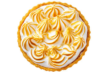 Top view of lemon meringue pie isolated on transparent background