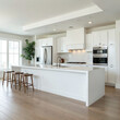 © GrayAza - Minimalist white kitchen with modern appliances