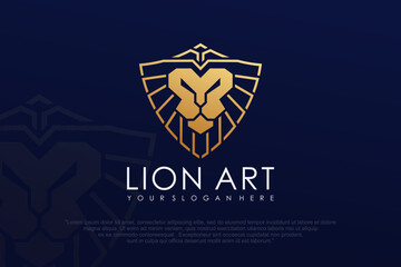 Lion head shield logo design . vector illustration