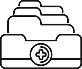 Sticker - Line art icon of medical folders with a plus sign representing patient data and medical history