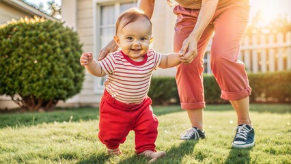 Sticker - cute funny happy baby making his first steps