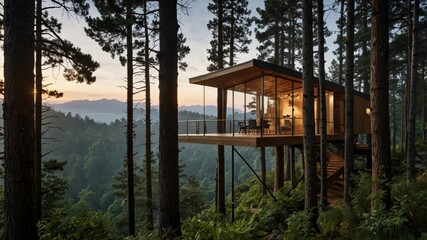 Wall Mural - modern treehouse in the mountains