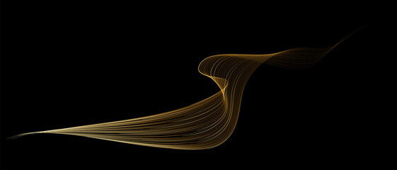 Aufkleber - Abstract vector wavy lines flowing smooth curve gold gradient color on black background in concept of luxury, technology, science, music, modern.