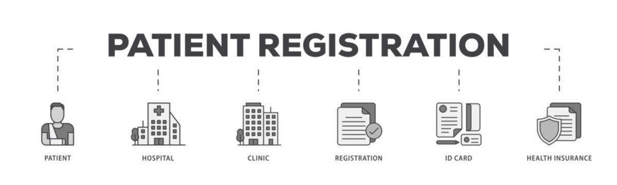 Patient registration icon infographic illustration concept with icon of registration, health insurance,  id card, clinic, hospital, patient icon live stroke and easy to edit 