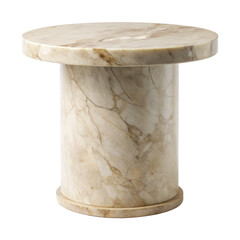 Beige marble round pedestal with natural veins, perfect for showcasing decorative items or serving as a stylish furniture piece in elegant interiors. Isolated on transparent background, png.