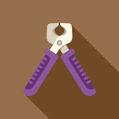 Poster - Pliers with purple handles lying with handles open on brown background, construction and repair work concept