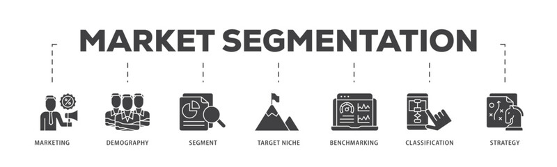 Aufkleber - Market segmentation icon infographic illustration concept with icon of marketing, demography, segment, target niche, benchmarking, classification, strategy icon live stroke and easy to edit 
