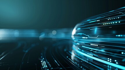 Poster - A futuristic abstract background with metallic elements and neon accents, providing a high-tech vibe and ample copy space.