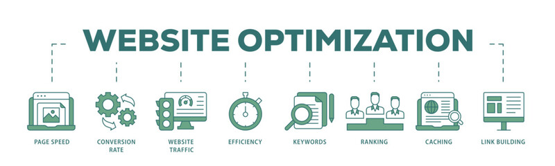 Aufkleber - Website optimization icon infographic illustration concept with icon of page speed, conversion rate, website traffic, efficiency, keywords, ranking, caching  icon live stroke and easy to edit 