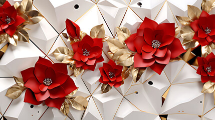 Poster - 3d modern mural wallpaper golden leaves branches and golden waves in black wood background