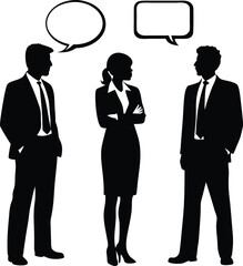 businessmen and businesswoman talking  with dialog box illustration