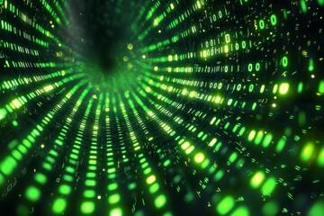 Green Dark Binary Code with Data Streaming Background created with Generative AI