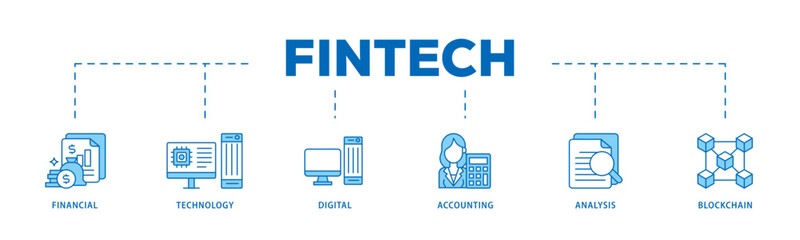 Poster - Fintech icon infographic illustration concept with icon of financial, technology, digital, accounting, analysis and blockchain icon live stroke and easy to edit 