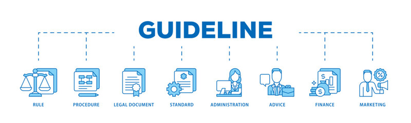 Poster - Guideline icon infographic illustration concept with icon of rule, procedure, legal document, standard, administration, advice, finance, marketing icon live stroke and easy to edit 
