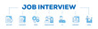 © AFD - Job interview icon infographic illustration concept with icon of applicant, assessment, hiring, communication, cv, agreement and career icon live stroke and easy to edit