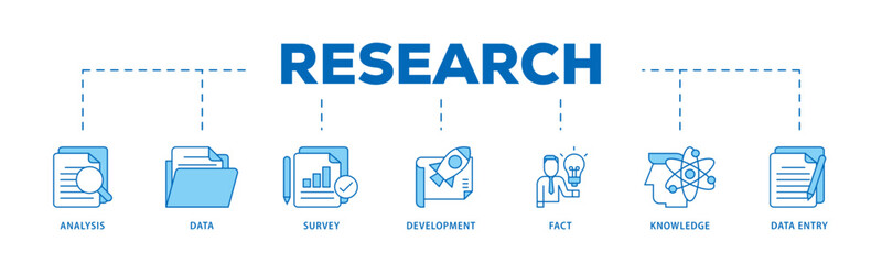 Fototapete - Research icon infographic illustration concept with icon of analysis, data, survey, development, fact, knowledge and data entry icon live stroke and easy to edit 