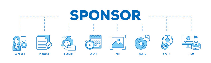 Poster - Sponsor icon infographic illustration concept with icon of film, sport, event, music, art, benefit, project, support icon live stroke and easy to edit 