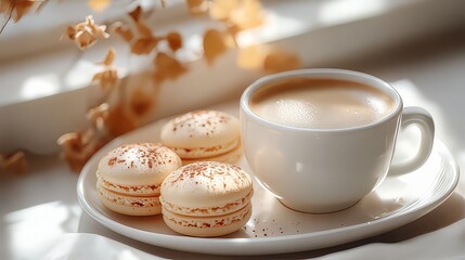 Coffee and french macarons for dessert