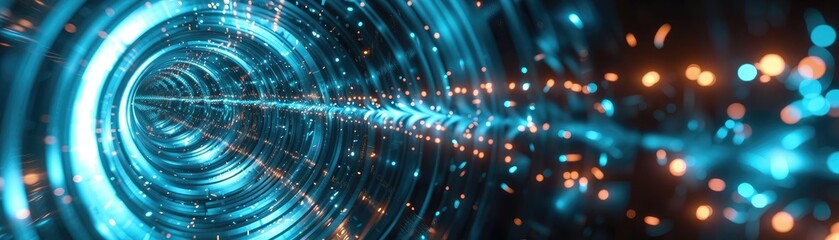 Poster - A mesmerizing abstract tunnel with glowing blue lights, depicting speed and motion, perfect for futuristic themes.