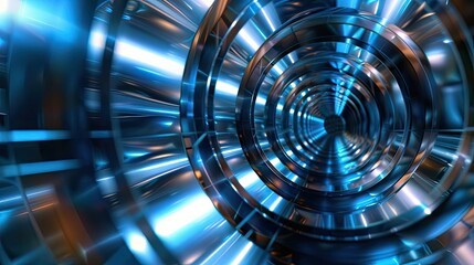 Poster - A captivating view of a futuristic tunnel with glowing blue lights, creating a sense of depth and movement.