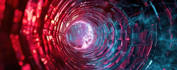 Poster - A mesmerizing abstract tunnel with vibrant red and blue hues, creating a sense of depth and futuristic atmosphere.