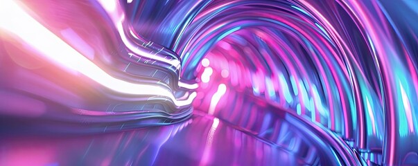 Poster - A vibrant, futuristic tunnel with glowing purple and blue lights, creating a sense of motion and depth in a digital landscape.