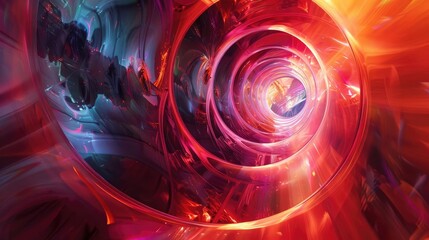 Poster - A vibrant abstract spiral filled with radiant colors, evoking a sense of movement and energy in a dynamic digital art piece.