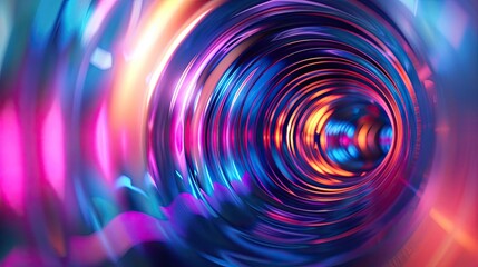 Poster - Vibrant abstract spiral with dynamic colors, showcasing a mesmerizing blend of blue, pink, and purple hues in fluid motion.