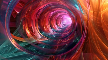 Poster - A vibrant spiral tunnel of colors, blending shades of red, pink, and teal, creating a mesmerizing abstract visual experience.