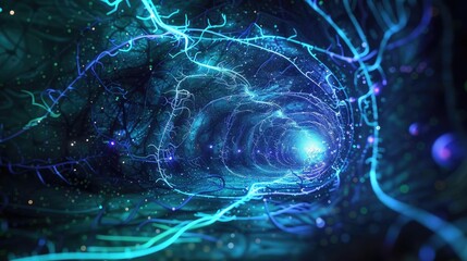 Poster - A mesmerizing tunnel of light and energy, featuring vibrant blue hues and intricate patterns, perfect for sci-fi or abstract themes.