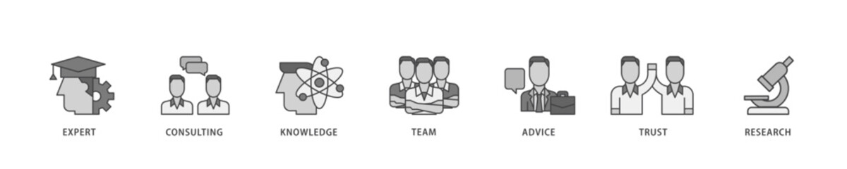 Poster - Expertise icon infographic illustration concept with icon of expert, consulting, knowledge, team, advice, trust, and research icon live stroke and easy to edit 