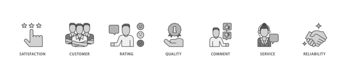 Poster - Feedback icon infographic illustration concept with icon of satisfaction, customer, rating, quality, comment, service and reliability icon live stroke and easy to edit 