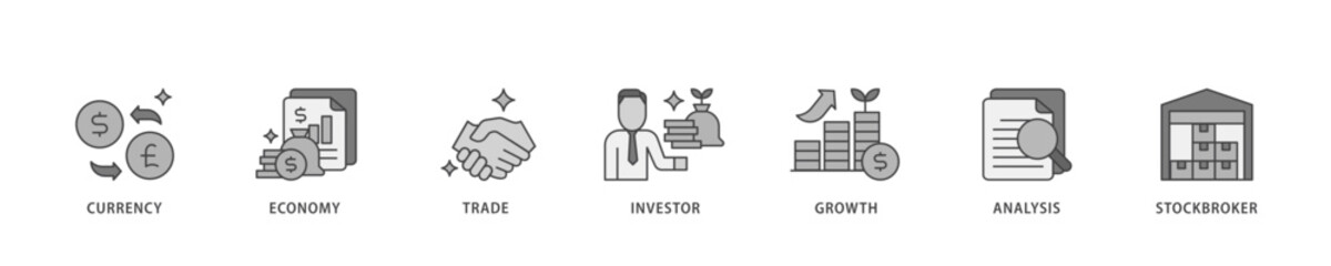 Poster - Forex icon infographic illustration concept with icon of currency, economy, trade, investor, growth, analysis and stockbroker icon live stroke and easy to edit 