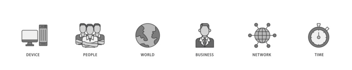 Poster - Internet of things icon infographic illustration concept with icon of device, people, world, business, network and time icon live stroke and easy to edit 