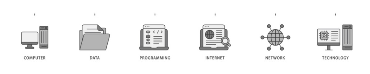 Poster - Information technology icon infographic illustration concept with icon of internet, technology, network, programming, data, computer icon live stroke and easy to edit 