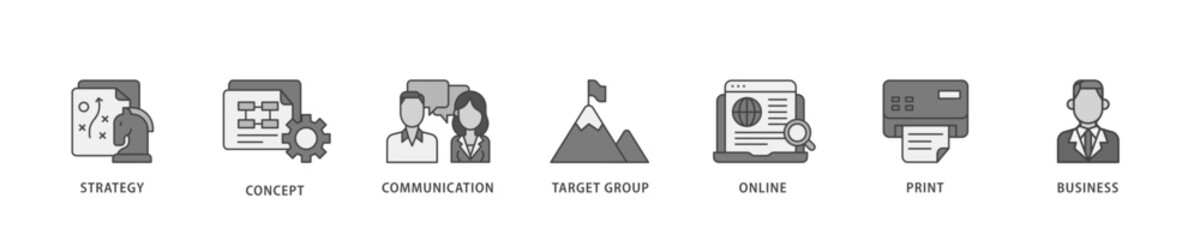 Poster - Marketing mix icon infographic illustration concept with icon of product, price, place, and promotion icon live stroke and easy to edit 