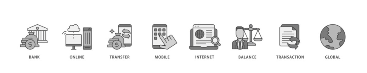 Poster - Online banking icon infographic illustration concept with icon of account, online payment, transfer funds, mobile banking, internet banking, balance check icon live stroke and easy to edit 