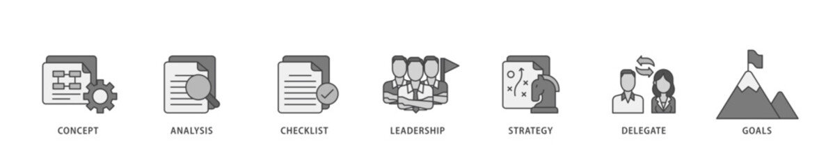 Aufkleber - Planning icon infographic illustration concept with icon of concept, analysis, checklist, leadership, strategy, delegate and goals icon live stroke and easy to edit 