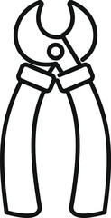 Poster - black outline icon of pliers holding a small round object, isolated on a white background