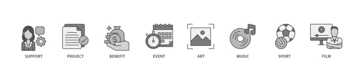 Poster - Sponsor icon infographic illustration concept with icon of film, sport, event, music, art, benefit, project, support icon live stroke and easy to edit 