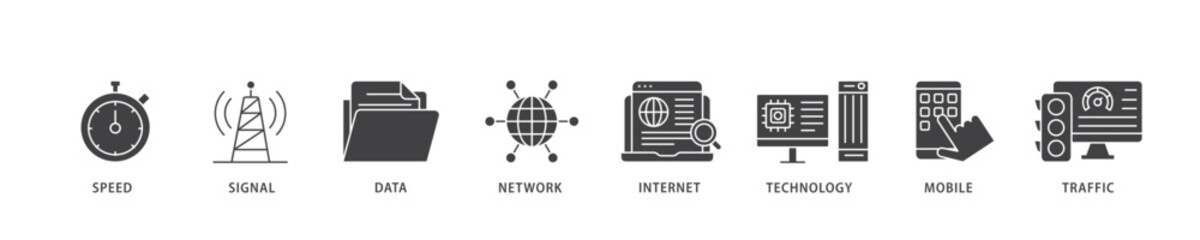 Poster - 5G icon infographic illustration concept with icon of speed, signal, data, network, internet, technology, mobile and traffic icon live stroke and easy to edit 