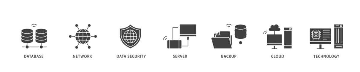 Poster - Data center icon infographic illustration concept with icon of database, network, data security, server, backup, cloud and technology icon live stroke and easy to edit 