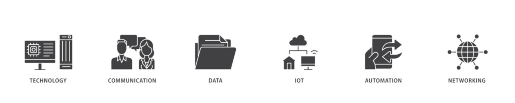 Digital transformation icon infographic illustration concept with icon of technology, communication, data, iot, ict, automation, internet, and networking icon live stroke and easy to edit 