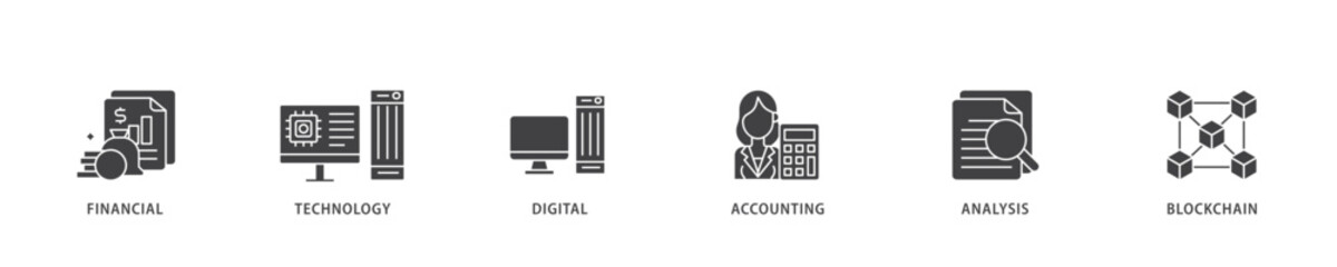Poster - Fintech icon infographic illustration concept with icon of financial, technology, digital, accounting, analysis and blockchain icon live stroke and easy to edit 