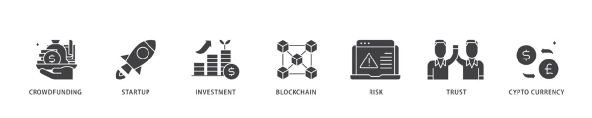 Poster - ICO icon infographic illustration concept with icon of crowdfunding, startup, investment, blockchain, risk, trust and cypto currency icon live stroke and easy to edit 