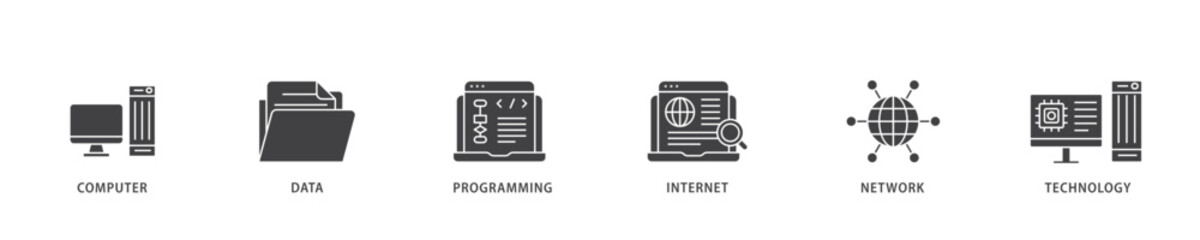 Poster - Information technology icon infographic illustration concept with icon of internet, technology, network, programming, data, computer icon live stroke and easy to edit 
